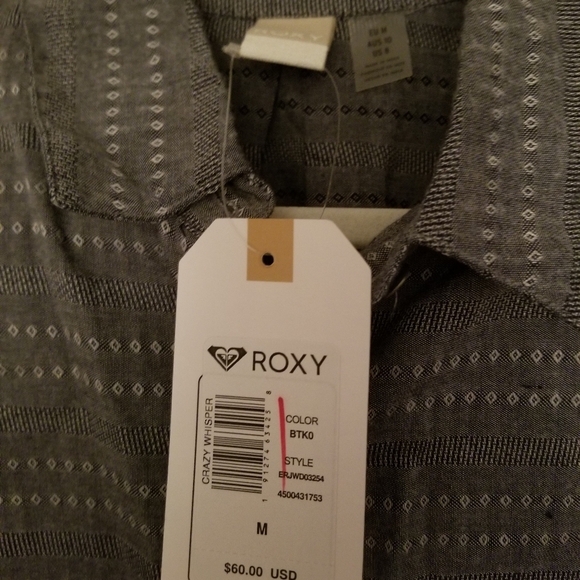 NWT Roxy Shirt Dress Medium Button Up Gray Tie New - Picture 5 of 7
